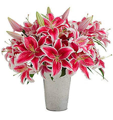 Stargazer Barn - Large Bouquet of Stargazer Lilies with Galvanized French Bucket Style Vase - Farm Fresh