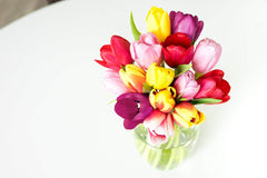 Flowers - Rainbow Tulip Bouquet - 15 Stems (Free Vase Included)