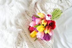 Flowers - Rainbow Tulip Bouquet - 15 Stems (Free Vase Included)