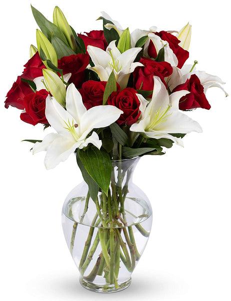 Benchmark Bouquets Red Roses and White Lilies, With Vase (Fresh Cut Flowers)